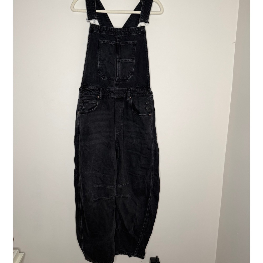 We The Free Free People Good Luck Barrel Overalls Black Denim Women Size M
